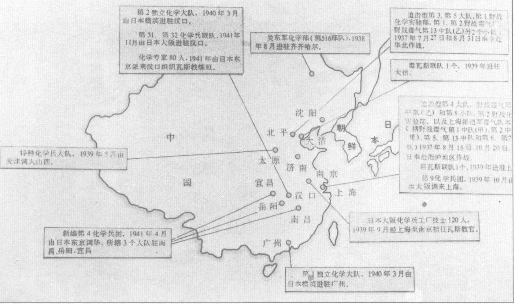 侵华日军毒气部队分布图